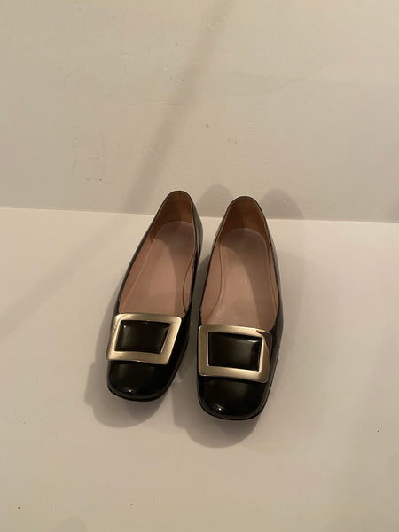 Celine Silver Buckle Black Flats Size: 39