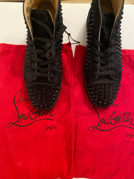 CHRISTIAN LOUBOUTIN LOUIS ORLARO FLAT SPIKES BLACK LEATHER