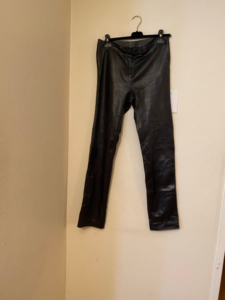 No Label Top And Black Leather Pants