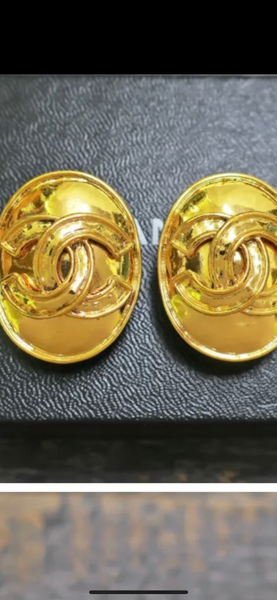 Chanel Gold Plated CC Earrings