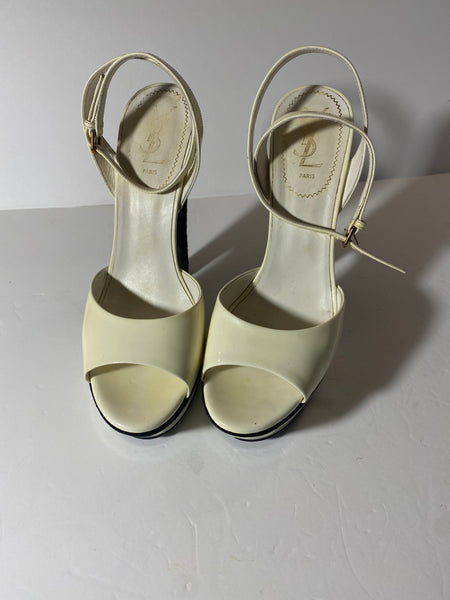 Yves Saint Laurent Paris White Patent Leather & Black  Velvet Platform Heels Size:39.5/9