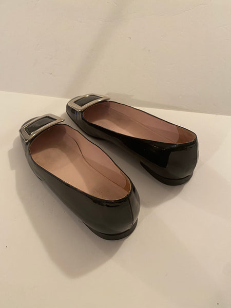 Celine Silver Buckle Black Flats Size: 39