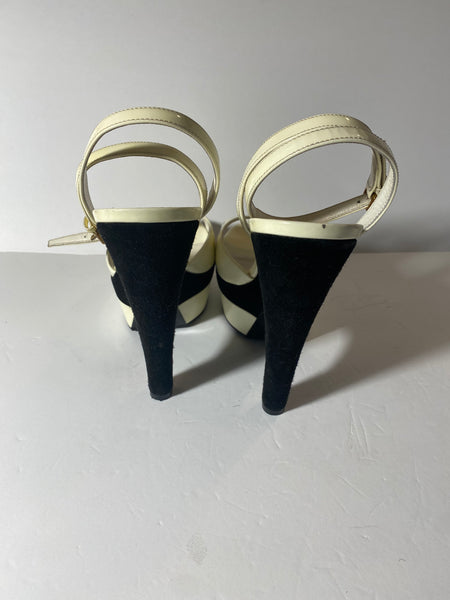 Yves Saint Laurent Paris White Patent Leather & Black  Velvet Platform Heels Size:39.5/9