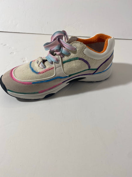 CHANEL Wool Suede Calfskin CC Sneakers Multicolor Size: 38