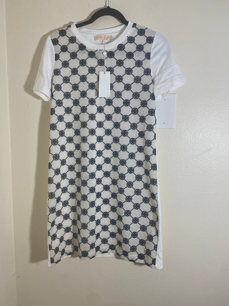 tory burch logo lace t-shirt dress Tory Burch Logo Lace Embroidery T-shirt Dress Size: S/P Jeannettecloset