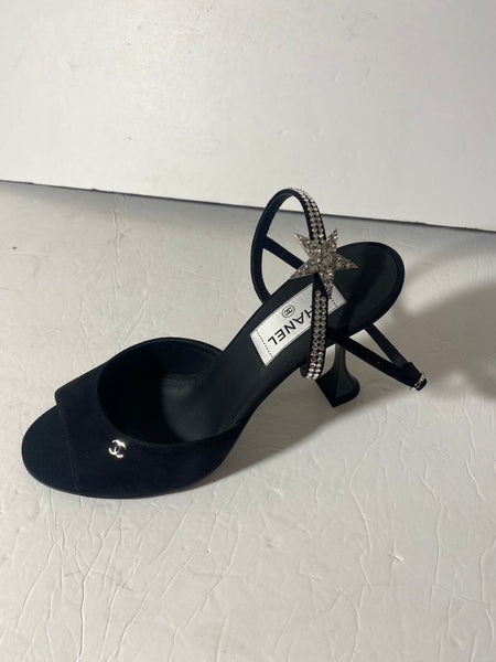 Chanel Cc Ankle Strap Suede Heel Sandals Sz:40/9