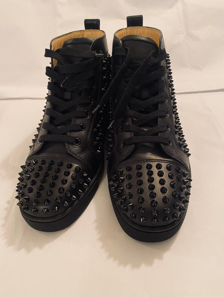 CHRISTIAN LOUBOUTIN LOUIS ORLARO FLAT SPIKES BLACK LEATHER