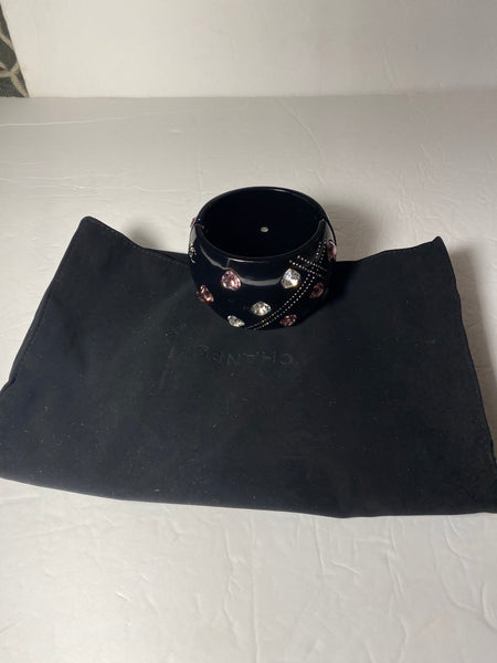 CHANEL Strass & Resin CC Cuff Bracelet