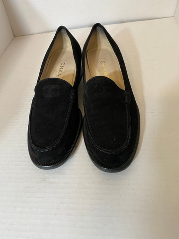 CHANEL BLACK SUEDE MOCCASINS