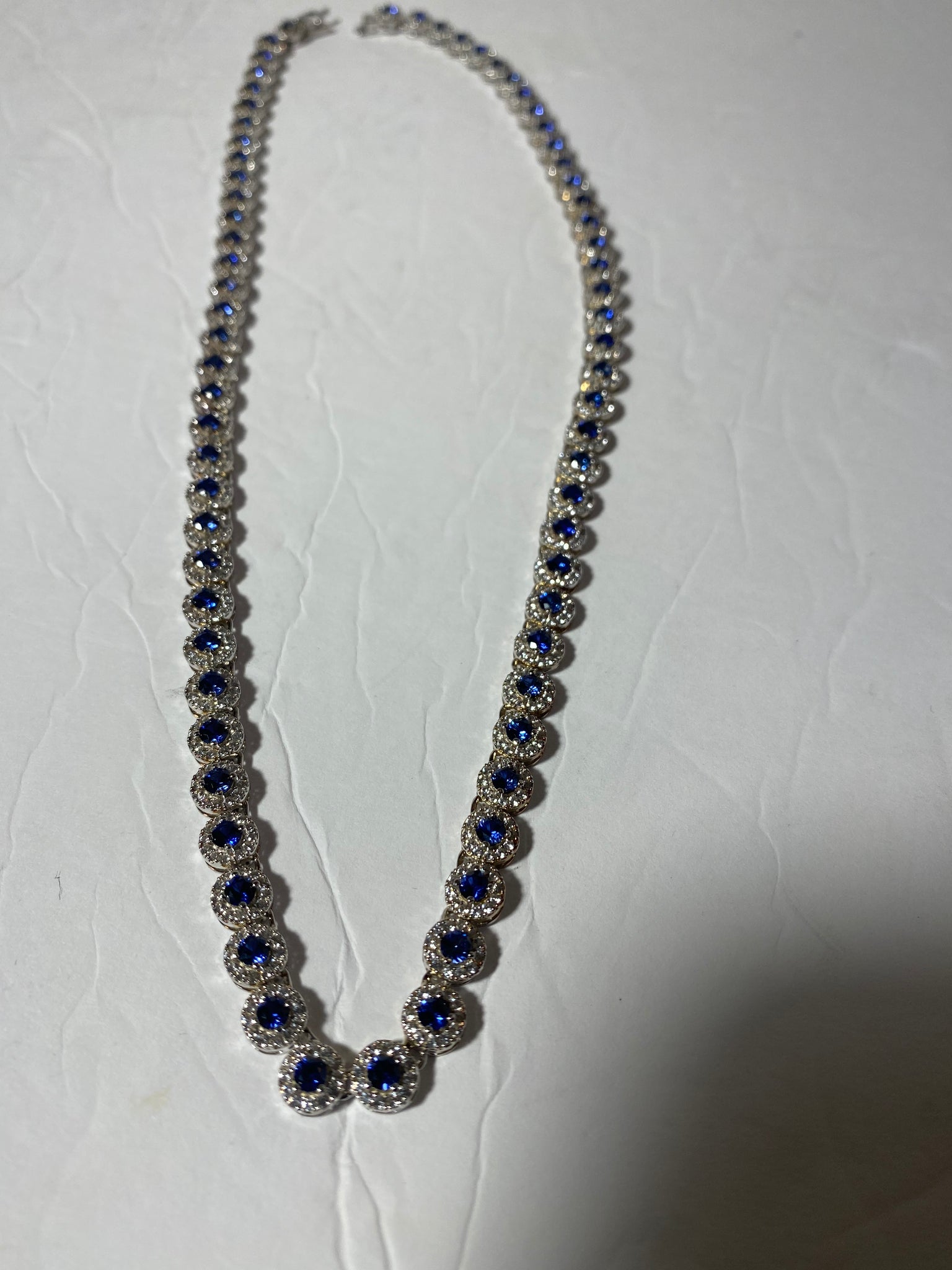 Suzy Levian Sterling Silver Sapphire and Diamond Accent Tennis Necklace - Blue