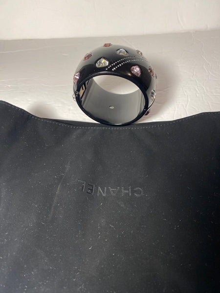 CHANEL Strass & Resin CC Cuff Bracelet