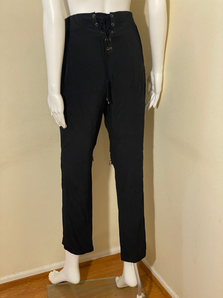 Roberto Cavalli black silk leather pants Size:6