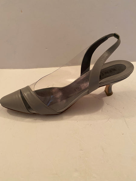 Rene Mancini Clear Sided Grey Fabric Slingback Pumps Sz: 38.5/8