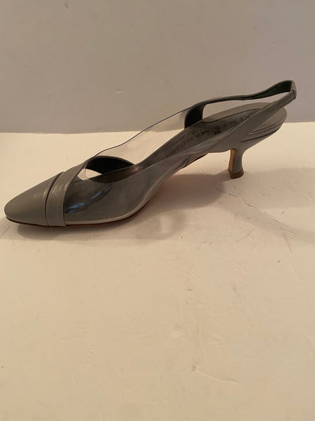 Rene Mancini Clear Sided Grey Fabric Slingback Pumps Sz: 38.5/8