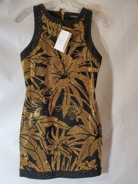 Balmain Black Gold Fitted Sleeveless Mini Dress Size: EUR 38/US 4