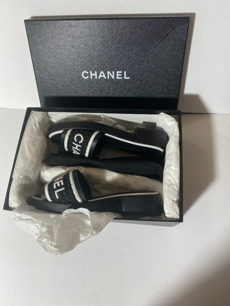 Chanel lambskinn embroidered CC mule sandals Size: 38