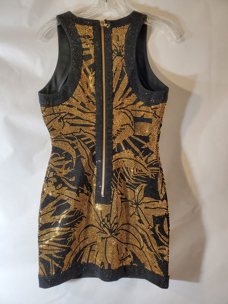 Balmain Black Gold Fitted Sleeveless Mini Dress Size: EUR 38/US 4