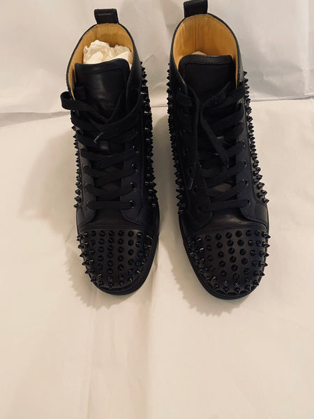 CHRISTIAN LOUBOUTIN LOUIS ORLARO FLAT SPIKES BLACK LEATHER