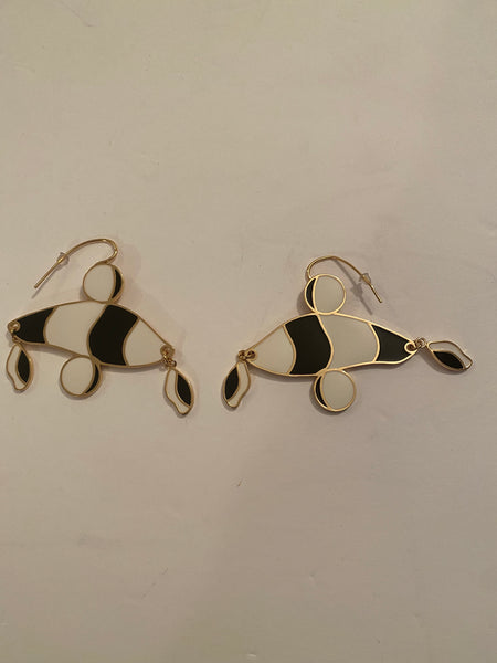 Diane Von Furstenberg Black/White & Gold Earrings