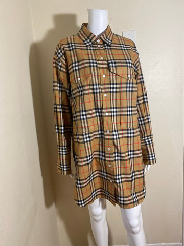 Burberry Camel Vintage Check Shirtdress Size:40 US 6