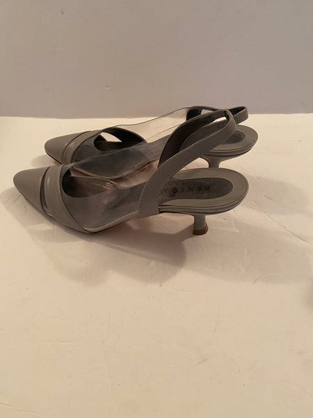 Rene Mancini Clear Sided Grey Fabric Slingback Pumps Sz: 38.5/8