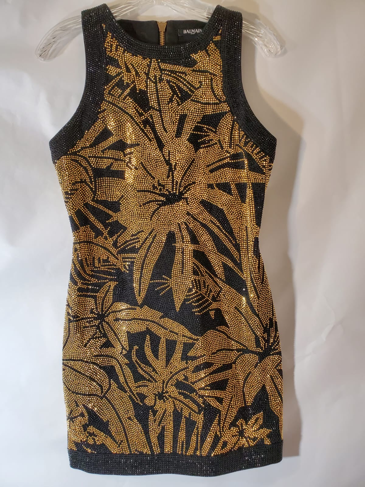 Balmain Black Gold Fitted Sleeveless Mini Dress Size: EUR 38/US 4