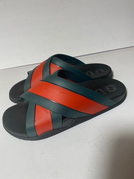 Gucci Men's rubber slide sandal with Web Size: 12