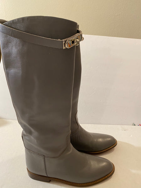 HERMÈS JUMPING LEATHER RIDING BOOTS - GREY Size: 38