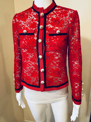 GUCCI Red Floral Lace Top