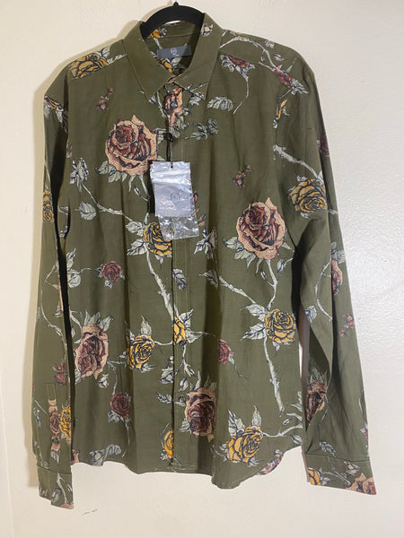 MCQ Green  Floral Print Long Sleeve Shirt Size: 50