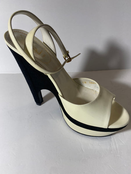 Yves Saint Laurent Paris White Patent Leather & Black  Velvet Platform Heels Size:39.5/9