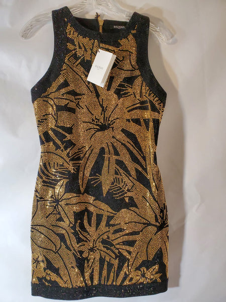 Balmain Black Gold Fitted Sleeveless Mini Dress Size: EUR 38/US 4