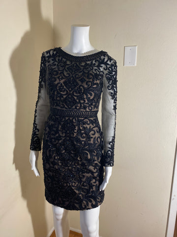 Black Lace Backless Mansoni Couture Long Sleeve Mini Dress Sz: 4