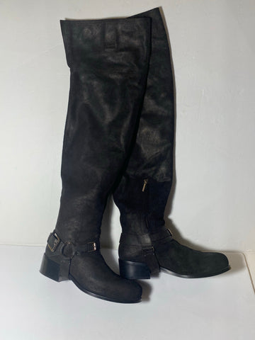 Christian Dior Black Bike Over The Knee Boots Size: 39