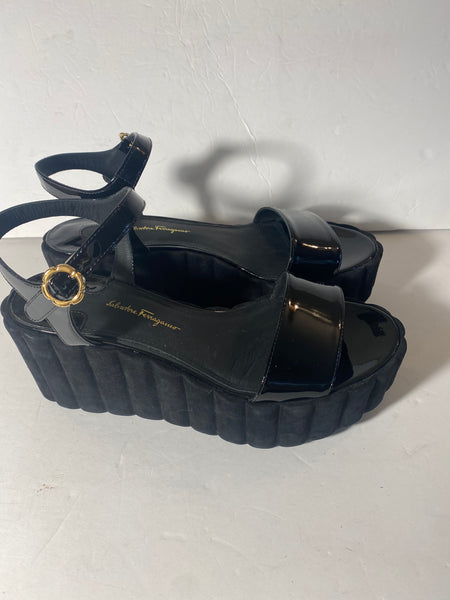 Salvatore Ferragamo Black Patent Leather Sandals Sz: 9