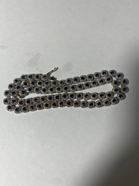 Suzy Levian Sterling Silver Sapphire and Diamond Accent Tennis Necklace - Blue