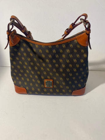 Dooney & Bourke Signature Logo Print Hobo Bag in Brown