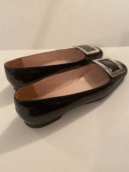 Celine Silver Buckle Black Flats Size: 39