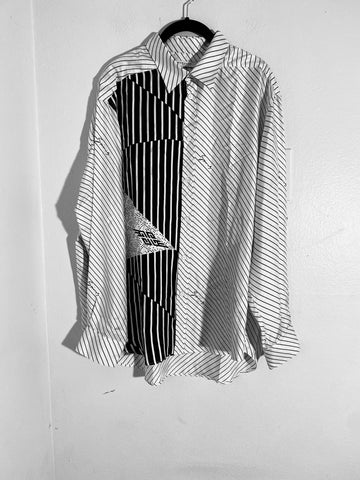 Givenchy Men’s Black & White Silk Loose Fit  Shirt Size: 44 US XL