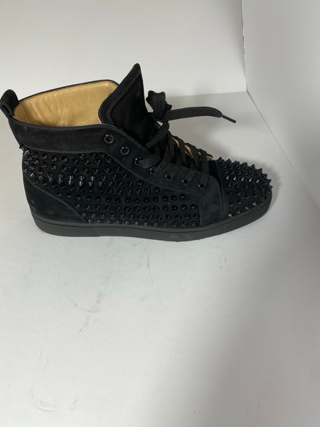 CHRISTIAN LOUBOUTIN LOUIS ORLARO FLAT SPIKES BLACK LEATHER