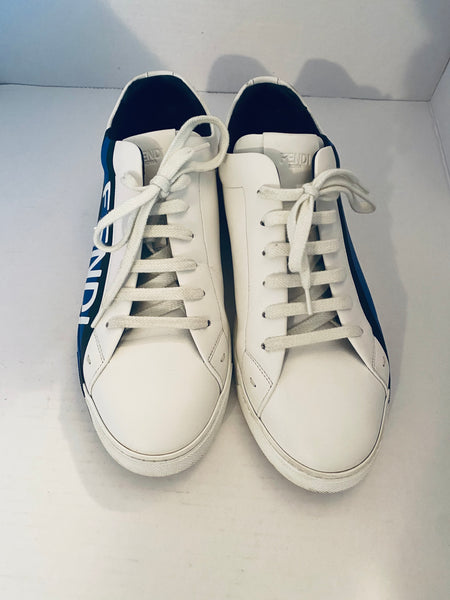 FENDI SNEAKERS MEN LEATHER WHITE BLUE