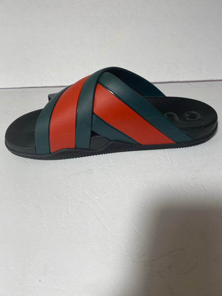 Gucci Men's rubber slide sandal with Web Size: 12