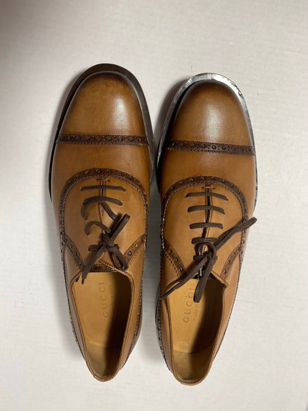 Gucci Brown/Tan Leather Classic Lace Up Dress Shoes Size: 44 US 11