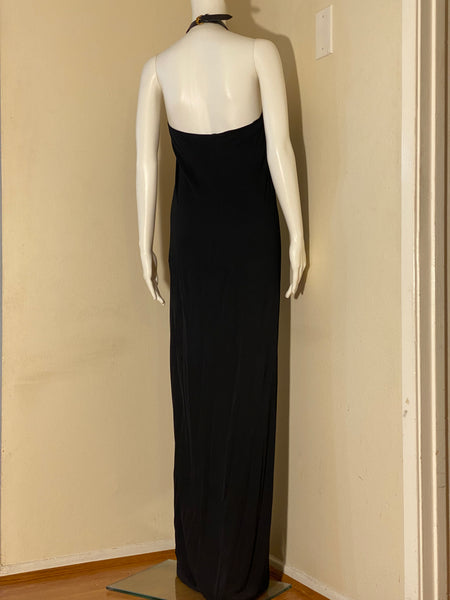 Gucci Black Leather Choker Halter Neck Bodycon Maxi Dress Sz 40/6