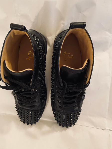 CHRISTIAN LOUBOUTIN LOUIS ORLARO FLAT SPIKES BLACK LEATHER