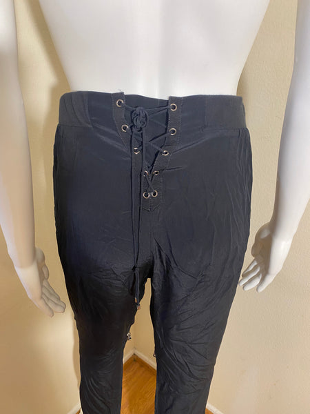 Roberto Cavalli black silk leather pants Size:6