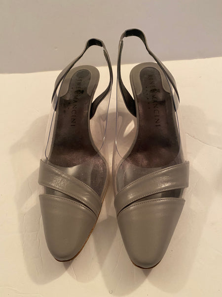 Rene Mancini Clear Sided Grey Fabric Slingback Pumps Sz: 38.5/8