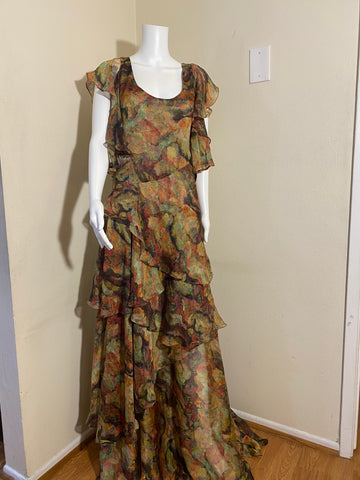 Emily Factor Ruffle Maxi Dress Multi Floral Size 8