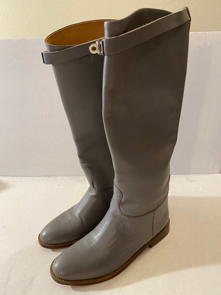 HERMÈS JUMPING LEATHER RIDING BOOTS - GREY Size: 38