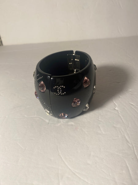 CHANEL Strass & Resin CC Cuff Bracelet